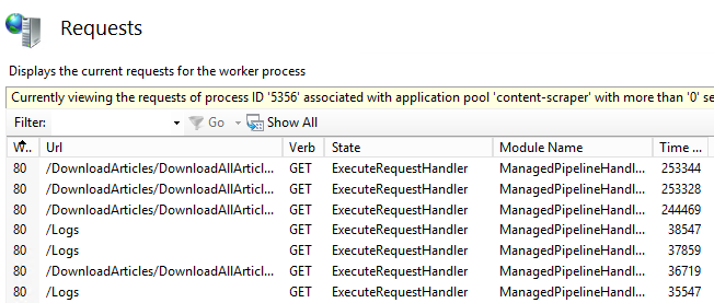 Requests queueing up during a hang (InetMgr.exe)
