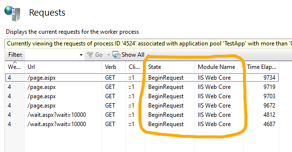 Requests waiting for application initialization stuck in BeginRequest inside IIS Web Core