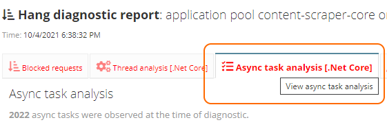 Async task analysis tab
