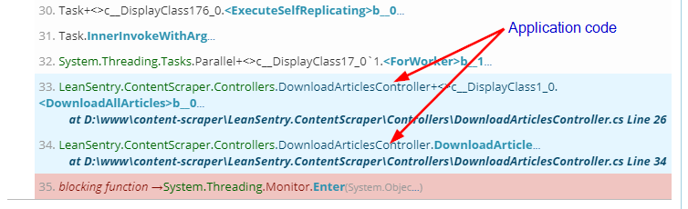 Thread stack of a synchronous hang (LeanSentry Hang diagnostics)